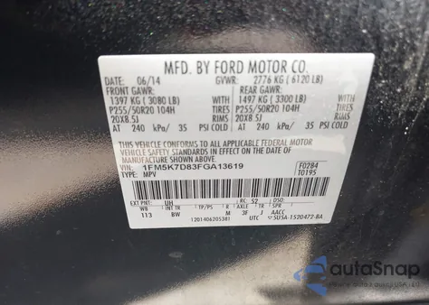 2015 Ford Explorer Xlt из США, поврежденный, VIN 1FM5K7D83FGA13619